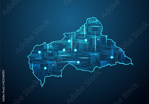 Abstract futuristic map of central African Republic.Circuit Board Design Electric of the region. Technology background. mash line and point scales on dark with map.