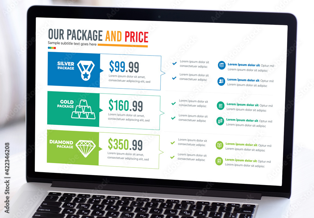 three Price Table Layouts with Colorful Accents Stock Template | Adobe ...