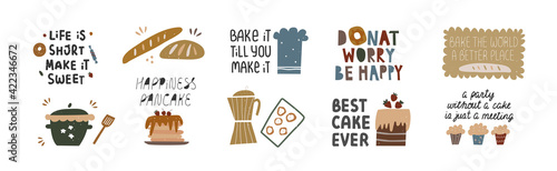 Set of funny baking quotes in clip arts.