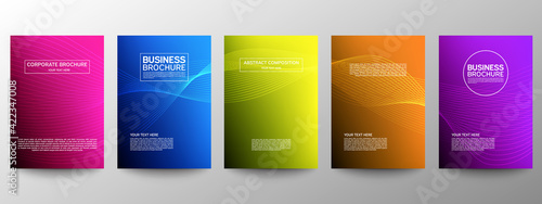 Cover geometric minimal. Set. Vector abstract line pattern for poster design. Set of templates for business brochures. Cool gradients. Graphic pattern for annual album backdrop.