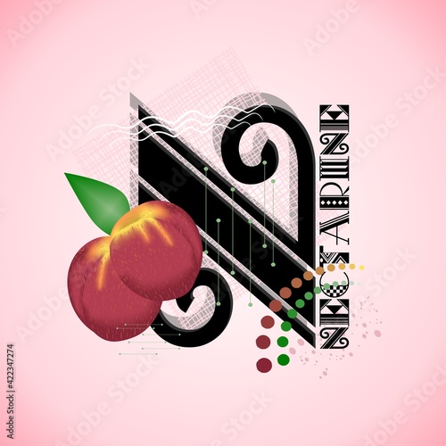 The letter N and Nectarine on a bright abstract background
