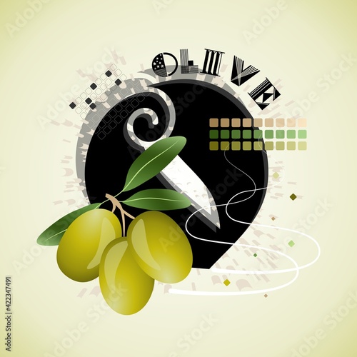 The letter O and Olive on a bright abstract background