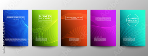 Cover geometric minimal. Set. Vector abstract line pattern for poster design. Set of templates for business brochures. Cool gradients. Graphic pattern for annual album backdrop.