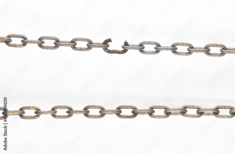 broken link metal chain isolated on white background broken link metal chain isolated on white background
