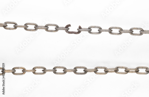 broken link metal chain isolated on white background