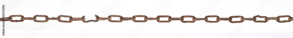 rusty metal chain with broken link isolated on white background rusty metal chain with broken link isolated on white background