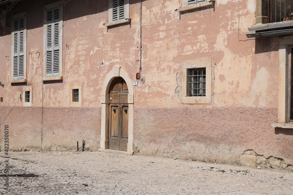 Old Pink Building in Central Italy Village