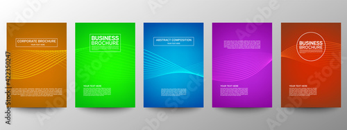 Cover geometric minimal. Set. Vector abstract line pattern for poster design. Set of templates for business brochures. Cool gradients. Graphic pattern for annual album backdrop.