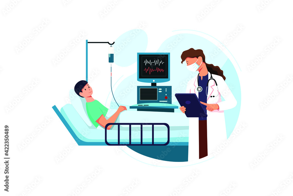 Young woman doctor with tablet and patient near medical equipment. Young woman doctor with tablet and patient near medical equipment.