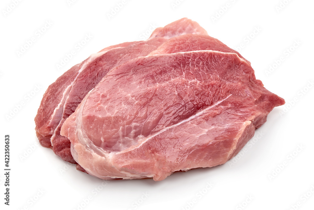 Raw pork meat, isolated on white background Raw pork meat, isolated on white background