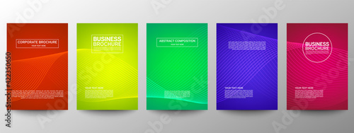 Cover geometric minimal. Set. Vector abstract line pattern for poster design. Set of templates for business brochures. Cool gradients. Graphic pattern for annual album backdrop.