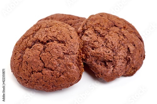 Chocolate cookies, isolated on white background. High resolution image