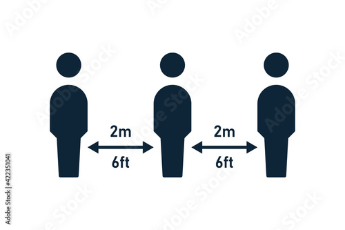 6 feet apart distance silhouette icon. Clipart image isolated on white background