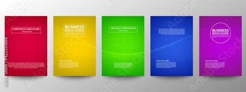 Cover geometric minimal. Set. Vector abstract line pattern for poster design. Set of templates for business brochures. Cool gradients. Graphic pattern for annual album backdrop.