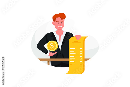 Businessman needs help under a lot of bills, in the office and requests for help. Can not pay bills, having financial troubles.