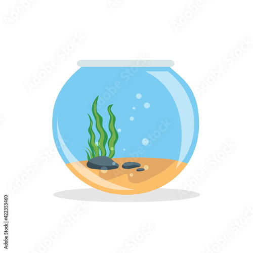  Empty fishbowl with water isolated on white background. Fishbowl aquarium in flat style. Vector stock