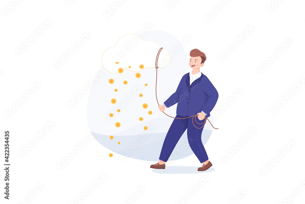 Businessman, cloud and money rain. Vector, illustration Businessman, cloud and money rain. Vector, illustration
