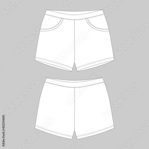 Technical sketch sport shorts pants design template. Elastic sleepwear shorts.