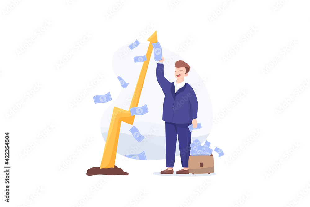 A man in a suit reaps greenbacks from a money tree A man in a suit reaps greenbacks from a money tree