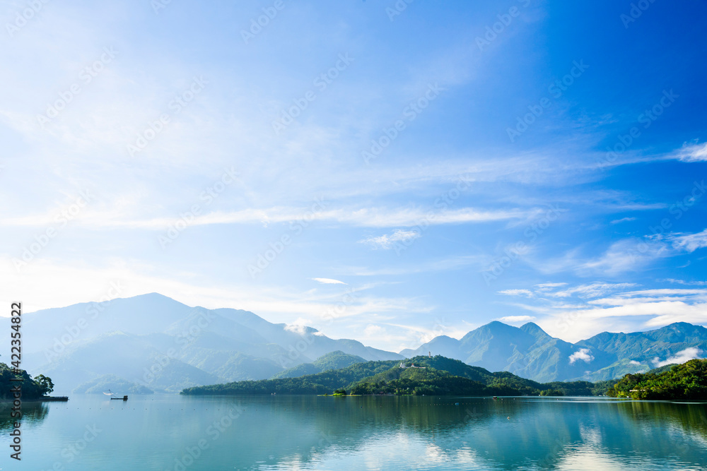 The scenery of Sun Moon Lake in the morning is a famous attraction in Nantou, Taiwan.