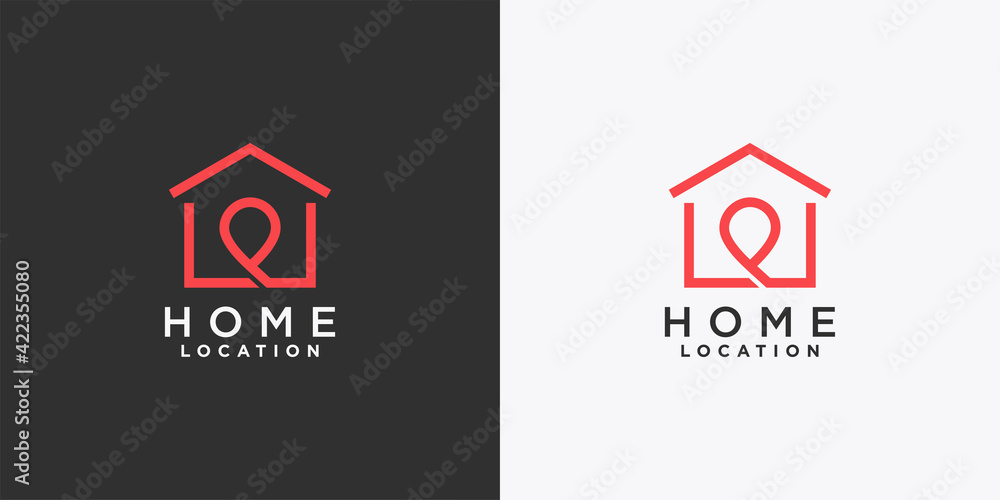 Home logo design with creative pin concept. Logo design for inspiration, illustration Home logo design with creative pin concept. Logo design for inspiration, illustration