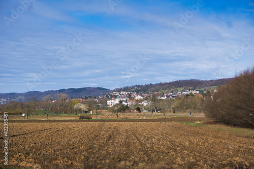 Field landscape with Modern Buildings