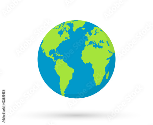 Globe flat icon with shadow on white background. Flat earth icon. Planet symbol illustration. Vector illustration. EPS 10