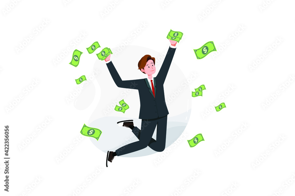 Happy manager or business man getting a lot of money and jumping for joy. Happy manager or business man getting a lot of money and jumping for joy.