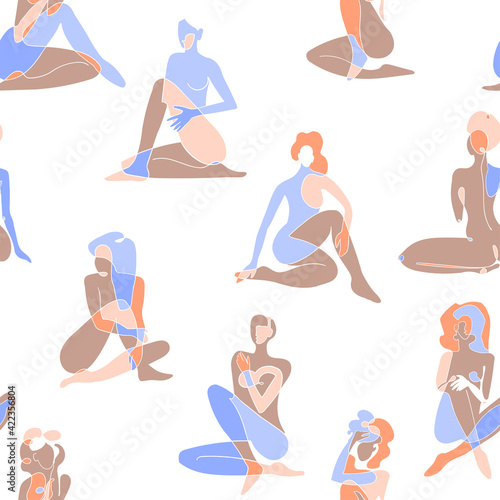 Seamless background with colorful illustration of silhouette women body