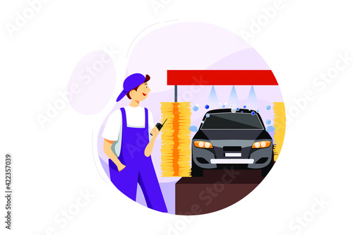Mechanic on automatic car wash