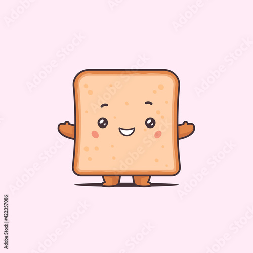 Cute kawaii toast cartoon character vector illustration