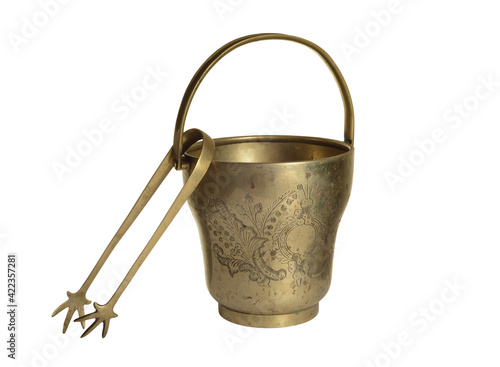 Antique bucket of ice.  Isolated on a white background