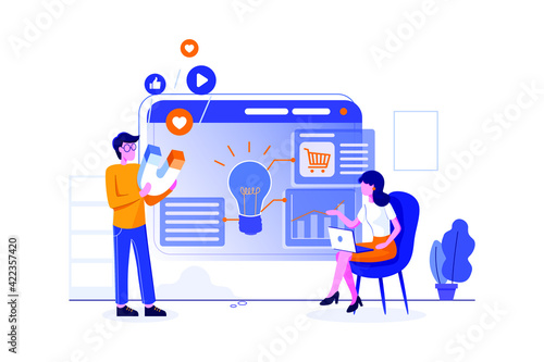 Online digital marketing team attracting customers on social networks