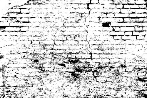Old dark dirty crumbling grungy ancient brickwall. Uneven messy pitted rot surface of fissured decor. Ruined daub of crannied retro fortress. Rusty grime decayed rustic dusty wall block for 3D design