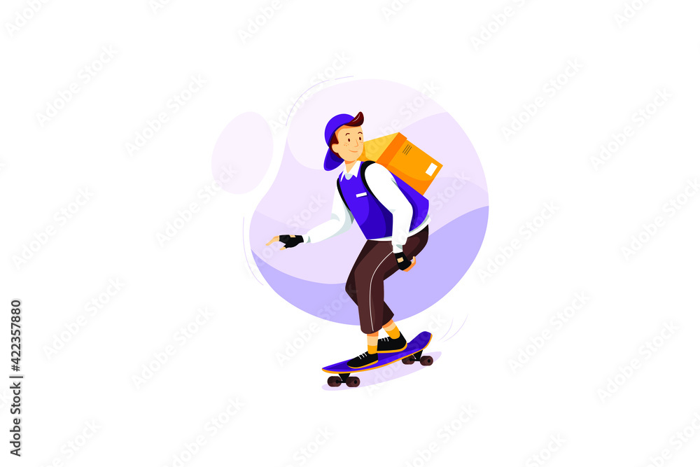 Delivery Courier Pushing a Trolley with Box Delivery Courier Pushing a Trolley with Box