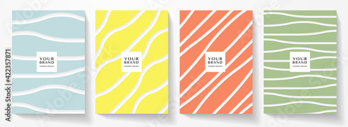 Modern cover design set. Abstract wavy line pattern (curve) in blue, yellow, red, green color. Creative stripe vector collection for business background, brochure template, vertical flyer