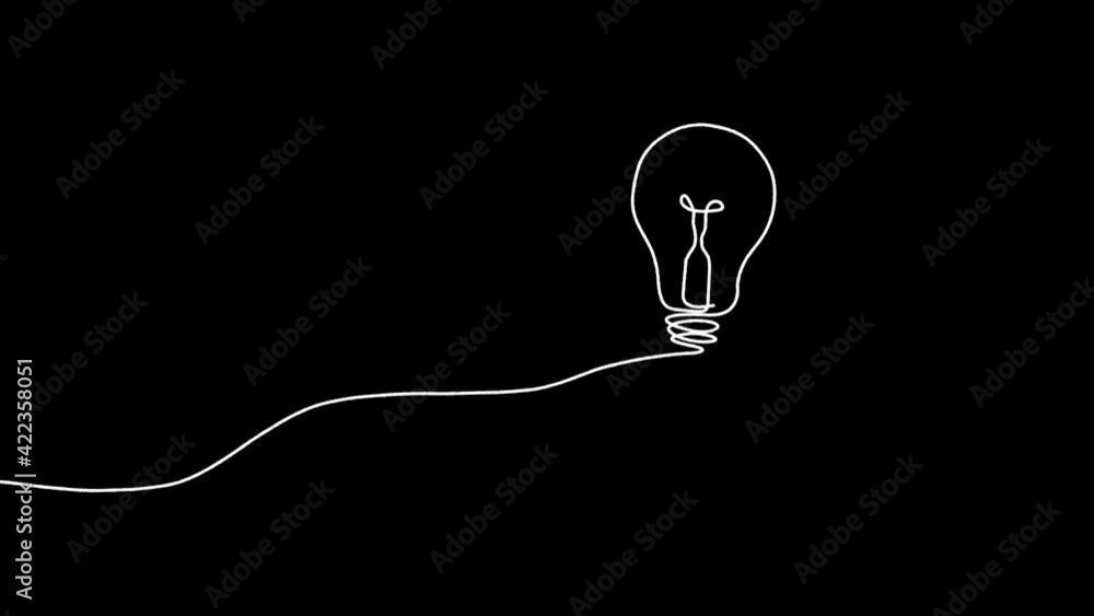 Hand drawn style animation of a light bulb lighting up, on black background Hand drawn style animation of a light bulb lighting up, on black background