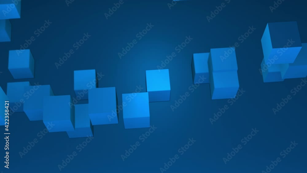 A random set of organic 3D cubes forming the solid background. A smooth and calm continuous animation flow of the blue blocks. A random set of organic 3D cubes forming the solid background. A smooth and calm continuous animation flow of the blue blocks.