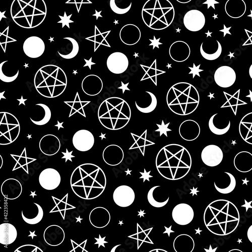 seamless pattern of witch signs on black background