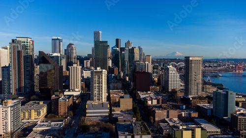 Aerial view of the city of Seattle, downtown in Washington State