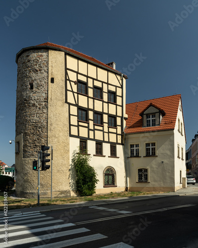 an old building built of stones and wooden beams in Jelenia Gora 