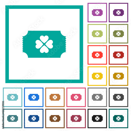 Lottery ticket flat color icons with quadrant frames