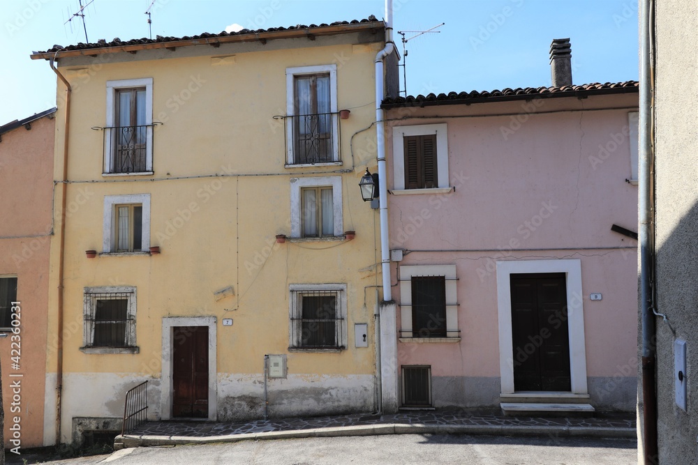 Pale Yellow and Pink Buildings in Central Italy Village