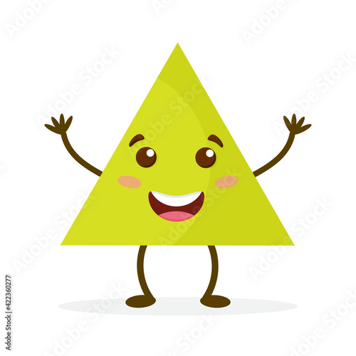 Cartoon triangle with legs and arms. Cute Geometric figures learning. Nice visual educational material. 