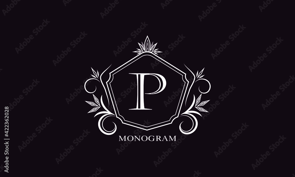 Exquisite logo with elegant letter P. Design of a stylish monogram, business sign, symbol, heraldry Exquisite logo with elegant letter P. Design of a stylish monogram, business sign, symbol, heraldry