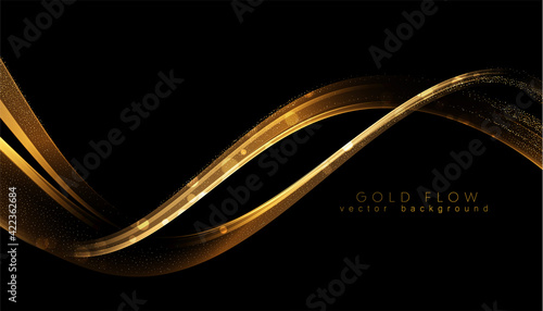 Abstract shiny color gold wave luxury background with golden glitter sparkles