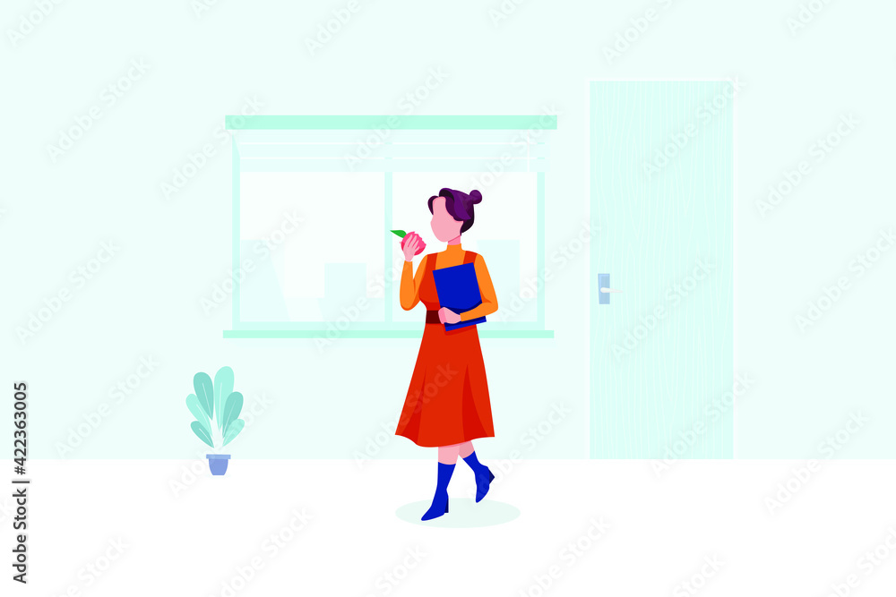 Woman Eating Healthy Vector Illustration concept. Woman Eating Healthy Vector Illustration concept.