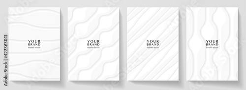 Modern white cover design set. Abstract wavy line pattern (curve) in monochrome. Creative stripe vector collection for business background page, certificate, brochure template, booklet, vertical flyer