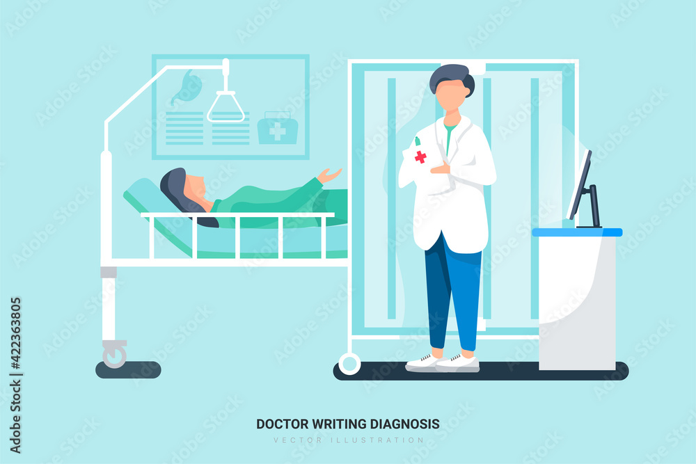 Fototapeta premium Doctor Writing Diagnosis - Medical Illustration Concept