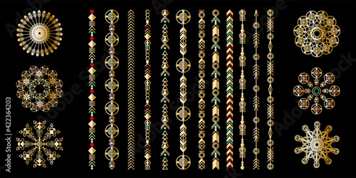 Tribal geometric gold pattern. Boho jewellery ornament. Vector design for stickers, tattoo, noteboot, bag, t-shirt.